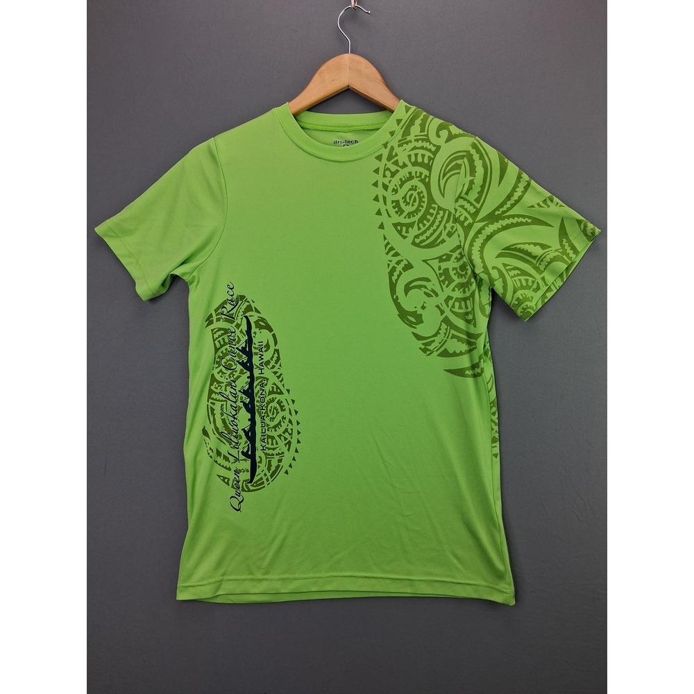 Dri-Tech Queen Liliuokalani Canoe Race Shirt Small Green Hawaii Tribal Graphic